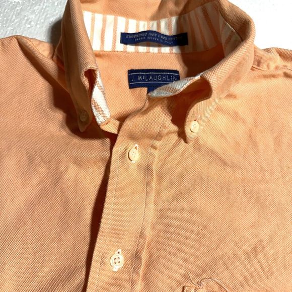 J McLaughlin Men's Peach Flip Cuff Button Down Shirt Size M 2Ply Cotton - Picture 2 of 8